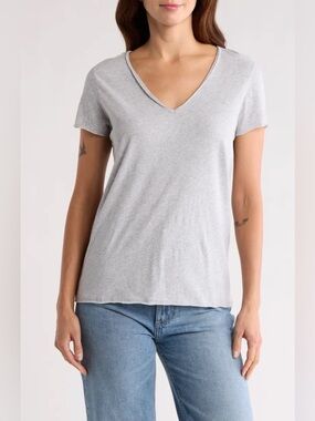 ALLSAINTS Women Gray Tank Top Medium T Shirt V Neck Raw Hem